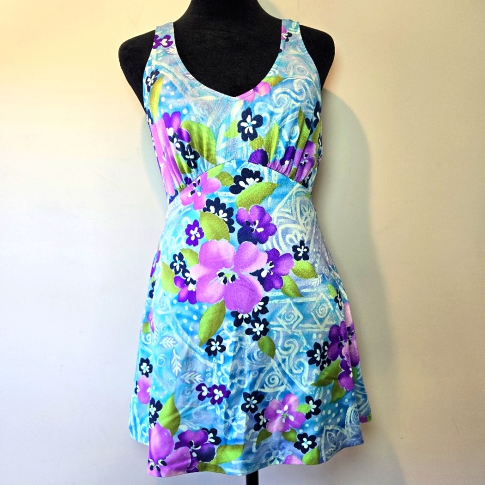 Robby Len Swim Suit Women's Vintage Tropical Floral Swi Dress